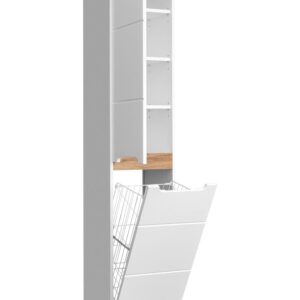 BALI WHITE 804 aukšta spintelė su skalbinių krepšiu 2D / Balta aukšta spintelė su skalbinių krepšiu 35cm C Vonios baldai COMAD 3